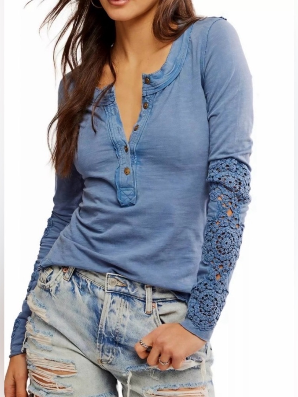 FREE PEOPLE Our Song Henley in Denim Grey size S